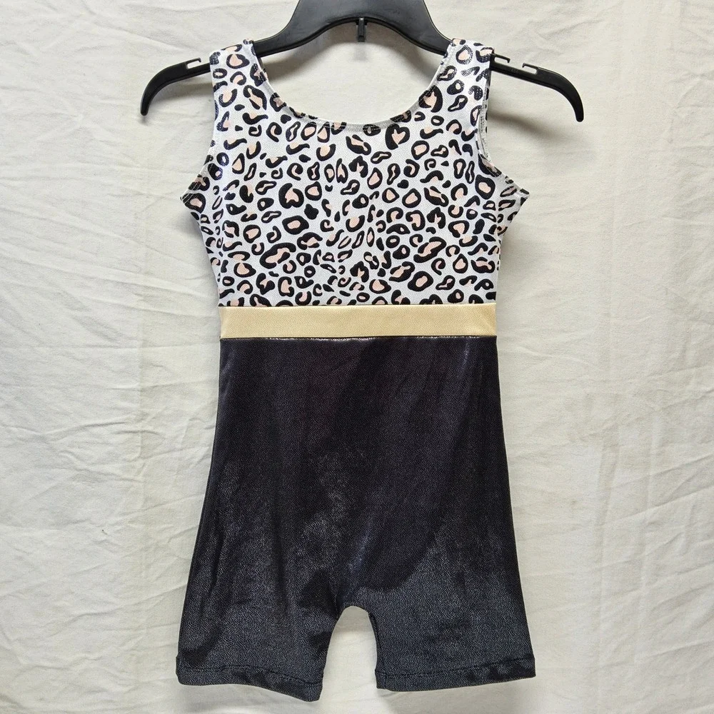 Girls Leopard Print Shimmer Gymnastics Leotard Biketard 2XL XXL Dance Tumbling
